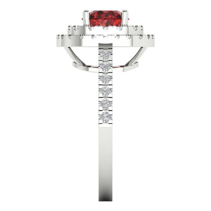 1.615 cttw Natural Garnet Solitaire with Zirconia Simulated Diamond Accents Engagement Ring - Solid White Gold (VVS1, Round Cut,6.5mm)
