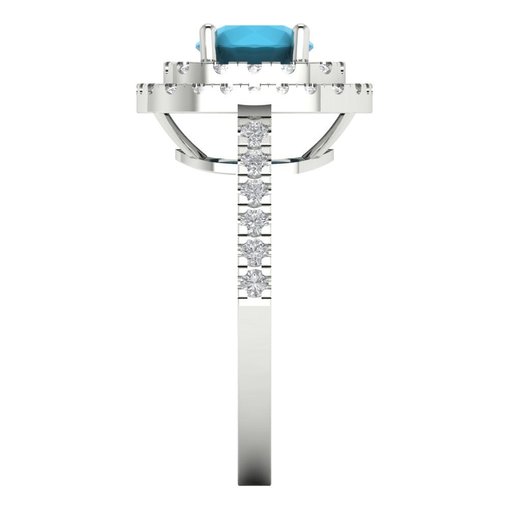 1.615 cttw Simulated Turquoise Solitaire with Zirconia Simulated Diamond Accents Engagement Ring - Solid White Gold (VVS1, Round Cut,6.5mm)