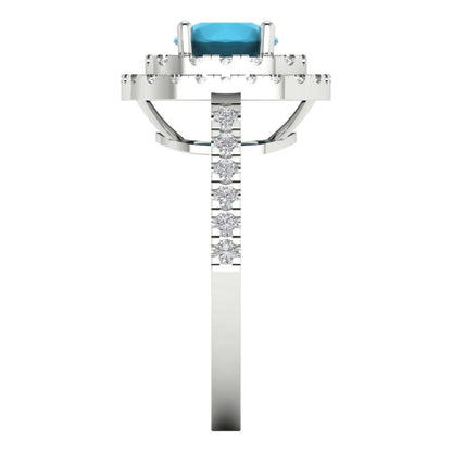 1.615 cttw Simulated Turquoise Solitaire with Zirconia Simulated Diamond Accents Engagement Ring - Solid White Gold (VVS1, Round Cut,6.5mm)