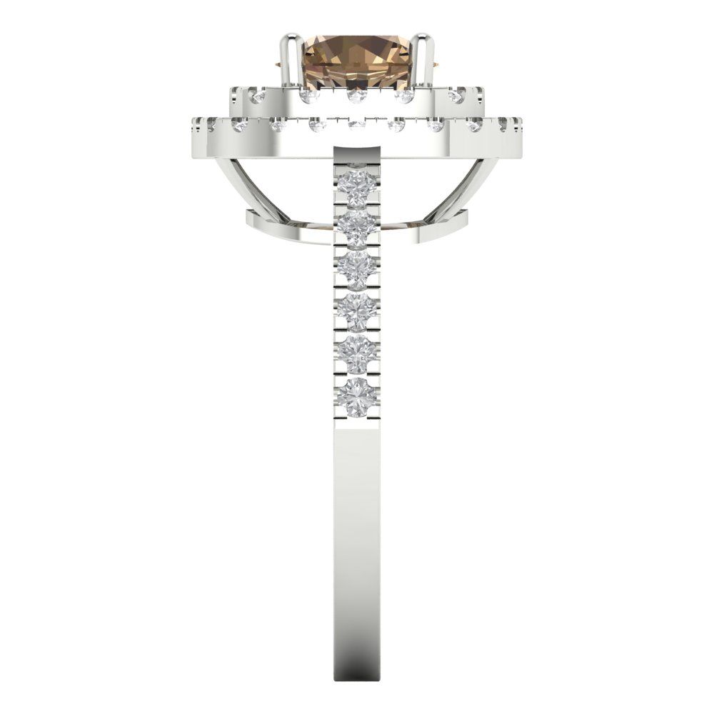 1.615 cttw Zirconia Simulated Champagne Diamond Solitaire with Zirconia Simulated Diamond Accents Engagement Ring - Solid White Gold (VVS1, Round Cut,6.5mm)