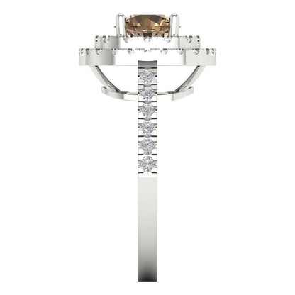 1.615 cttw Zirconia Simulated Champagne Diamond Solitaire with Zirconia Simulated Diamond Accents Engagement Ring - Solid White Gold (VVS1, Round Cut,6.5mm)