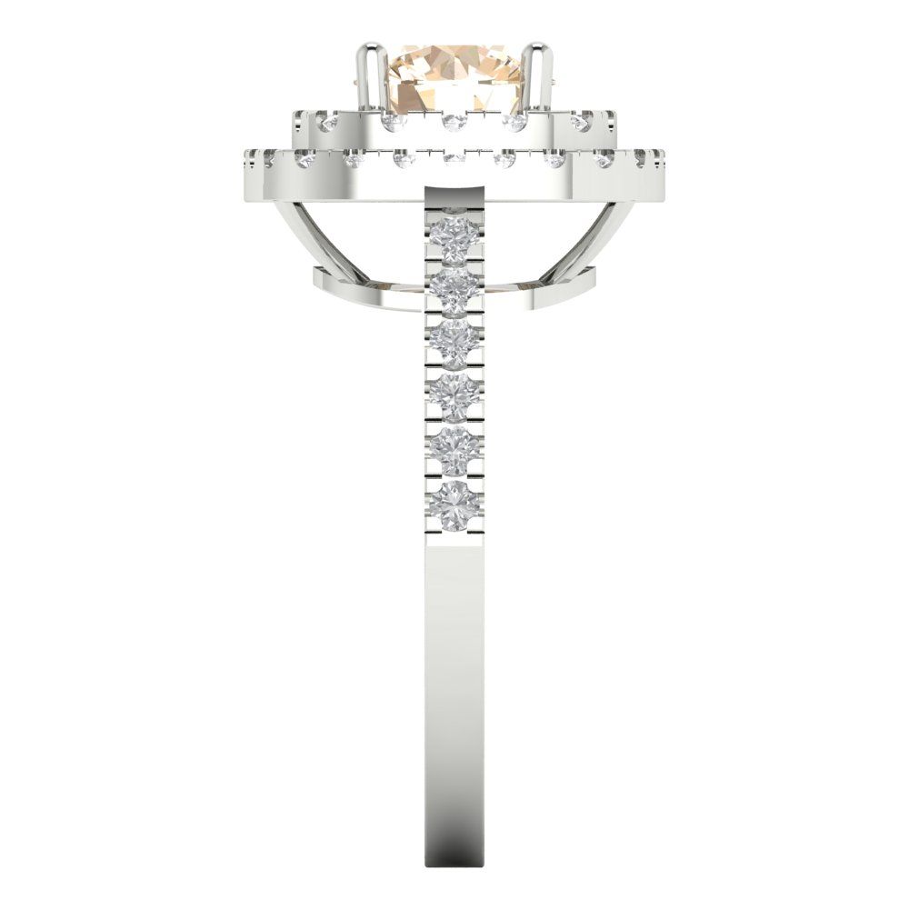 1.615 cttw Natural Morganite Solitaire with Zirconia Simulated Diamond Accents Engagement Ring - Solid White Gold (VVS1, Round Cut,6.5mm)