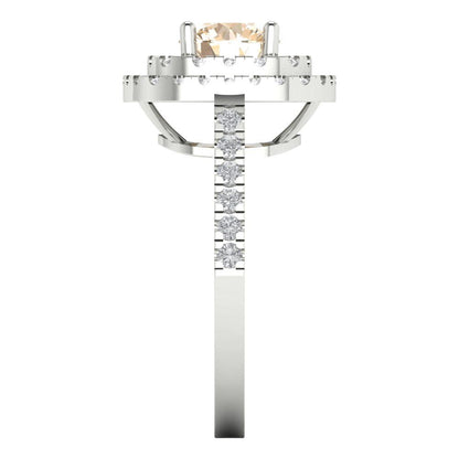 1.615 cttw Natural Morganite Solitaire with Zirconia Simulated Diamond Accents Engagement Ring - Solid White Gold (VVS1, Round Cut,6.5mm)