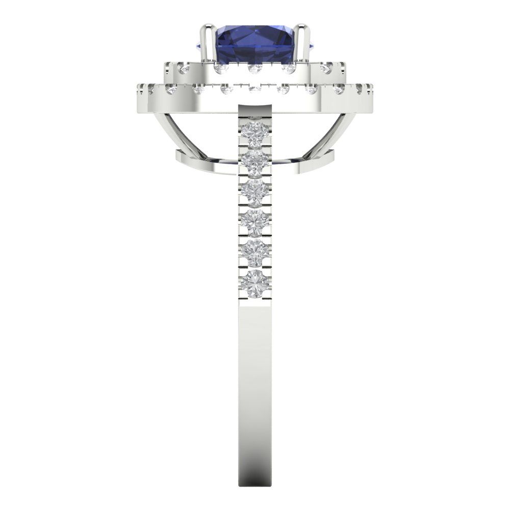 1.615 cttw Simulated Blue Sapphire Solitaire with Zirconia Simulated Diamond Accents Engagement Ring - Solid White Gold (VVS1, Round Cut,6.5mm)