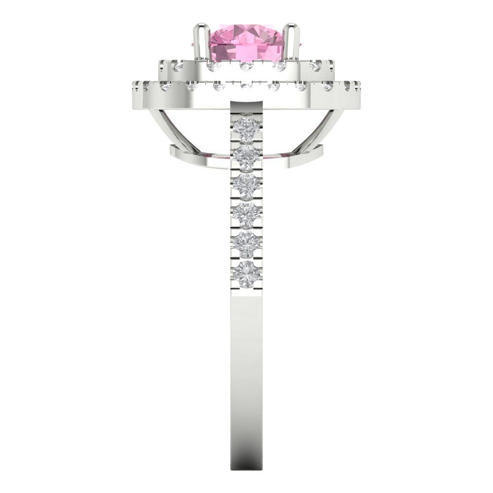 1.615 cttw Zirconia Simulated Pink Diamond Solitaire with Zirconia Simulated Diamond Accents Engagement Ring - Solid White Gold (VVS1, Round Cut,6.5mm)