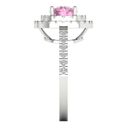 1.615 cttw Zirconia Simulated Pink Diamond Solitaire with Zirconia Simulated Diamond Accents Engagement Ring - Solid White Gold (VVS1, Round Cut,6.5mm)