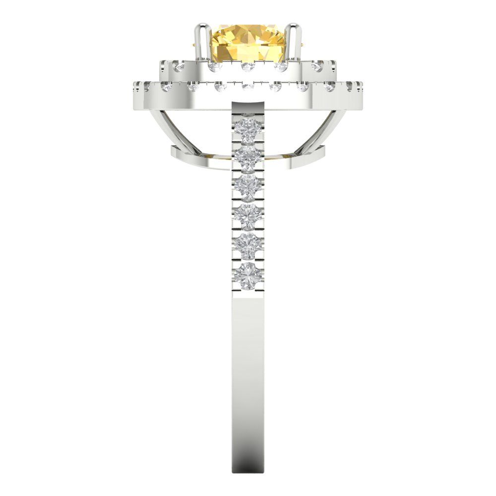 1.615 cttw Zirconia Simulated Yellow Diamond Solitaire with Zirconia Simulated Diamond Accents Engagement Ring - Solid White Gold (VVS1, Round Cut,6.5mm)