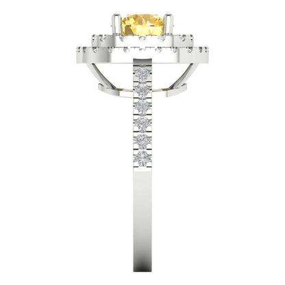 1.615 cttw Zirconia Simulated Yellow Diamond Solitaire with Zirconia Simulated Diamond Accents Engagement Ring - Solid White Gold (VVS1, Round Cut,6.5mm)