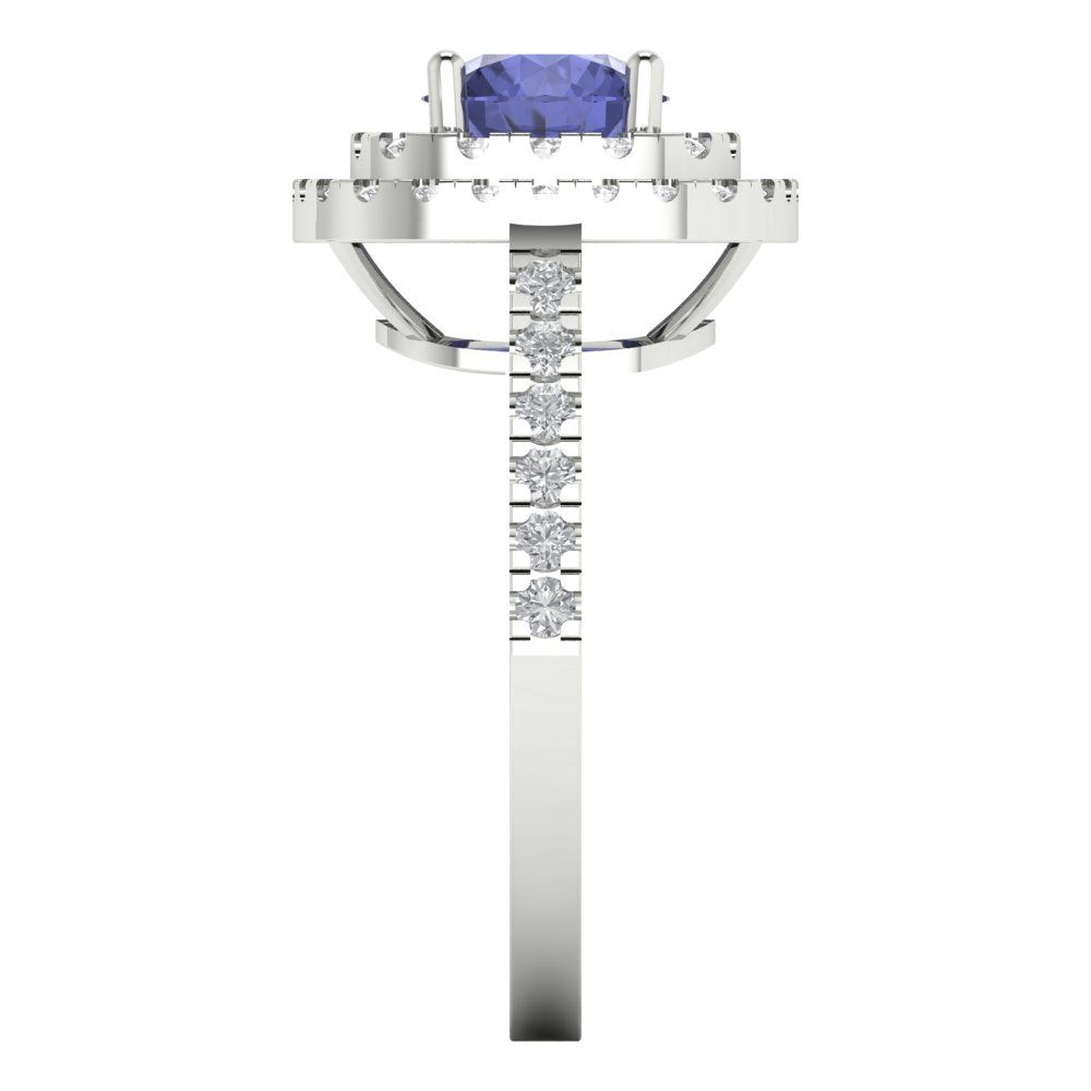 1.615 cttw Simulated Tanzanite Solitaire with Zirconia Simulated Diamond Accents Engagement Ring - Solid White Gold (VVS1, Round Cut,6.5mm)