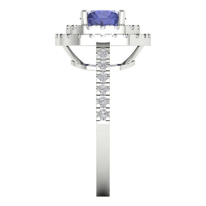 1.615 cttw Simulated Tanzanite Solitaire with Zirconia Simulated Diamond Accents Engagement Ring - Solid White Gold (VVS1, Round Cut,6.5mm)