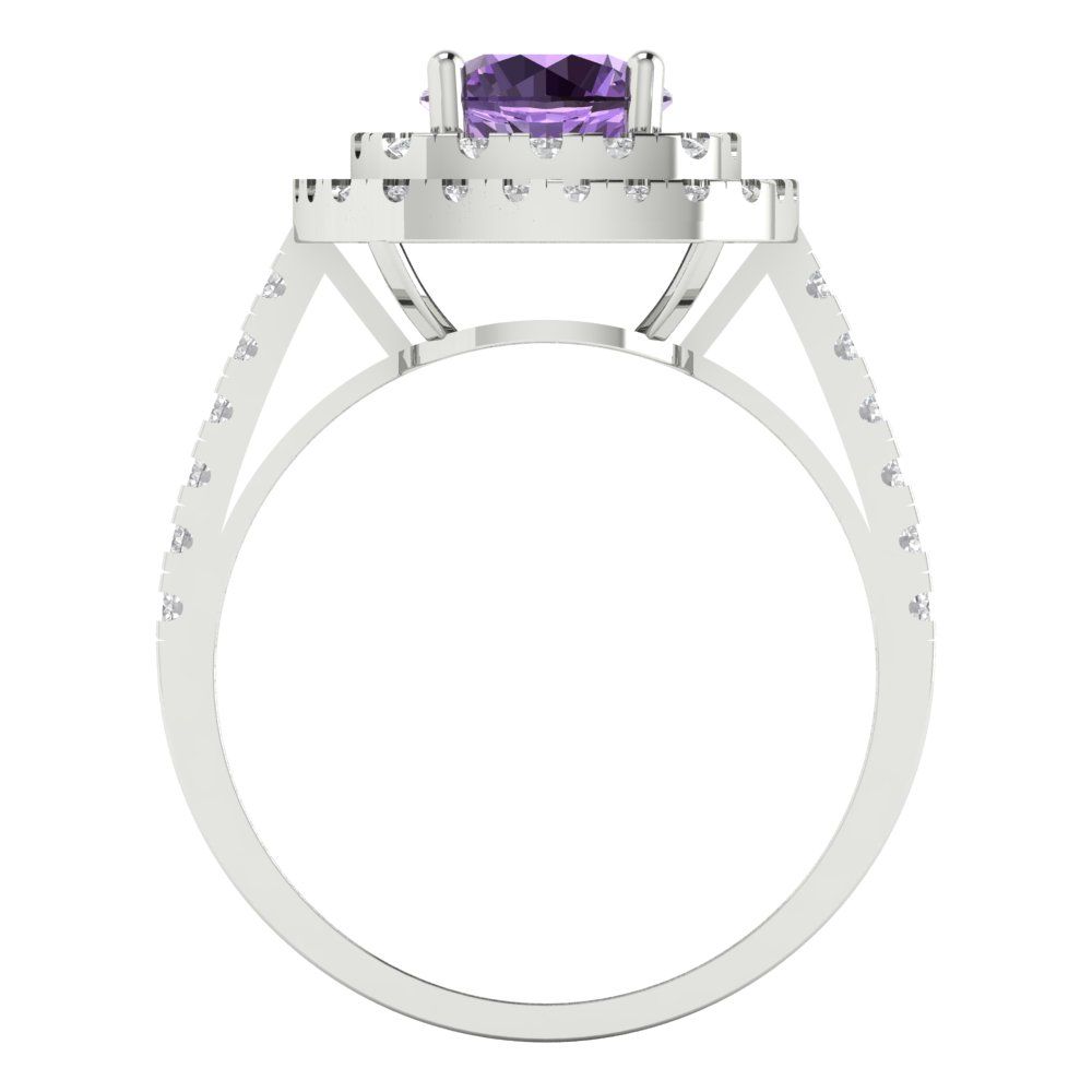 1.615 cttw Simulated Alexandrite Solitaire with Zirconia Simulated Diamond Accents Engagement Ring - Solid White Gold (VVS1, Round Cut,6.5mm)
