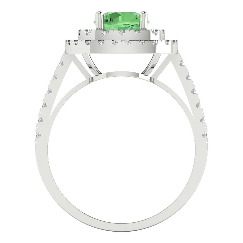 1.615 cttw Zirconia Simulated Green Diamond Solitaire with Zirconia Simulated Diamond Accents Engagement Ring - Solid White Gold (VVS1, Round Cut,6.5mm)