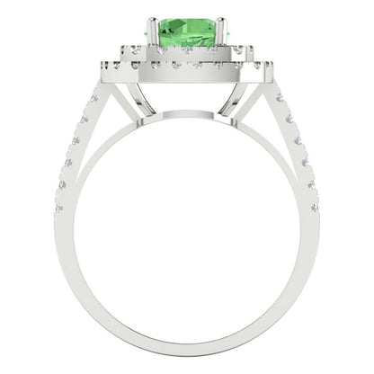 1.615 cttw Zirconia Simulated Green Diamond Solitaire with Zirconia Simulated Diamond Accents Engagement Ring - Solid White Gold (VVS1, Round Cut,6.5mm)