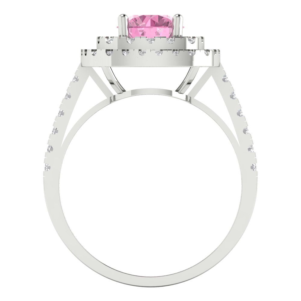 1.615 cttw Zirconia Simulated Pink Diamond Solitaire with Zirconia Simulated Diamond Accents Engagement Ring - Solid White Gold (VVS1, Round Cut,6.5mm)