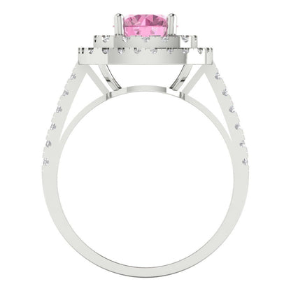 1.615 cttw Zirconia Simulated Pink Diamond Solitaire with Zirconia Simulated Diamond Accents Engagement Ring - Solid White Gold (VVS1, Round Cut,6.5mm)