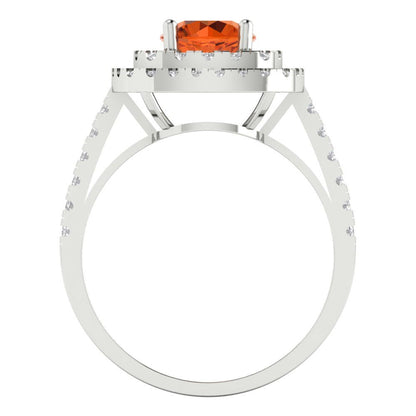 1.615 cttw Simulated Ruby Solitaire with Zirconia Simulated Diamond Accents Engagement Ring - Solid White Gold (VVS1, Round Cut,6.5mm)