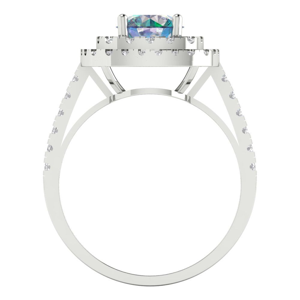 1.615 cttw Blue Moissanite Solitaire with Zirconia Simulated Diamond Accents Engagement Ring - Solid White Gold (VVS1, Round Cut,6.5mm)