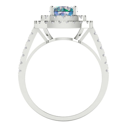 1.615 cttw Blue Moissanite Solitaire with Zirconia Simulated Diamond Accents Engagement Ring - Solid White Gold (VVS1, Round Cut,6.5mm)