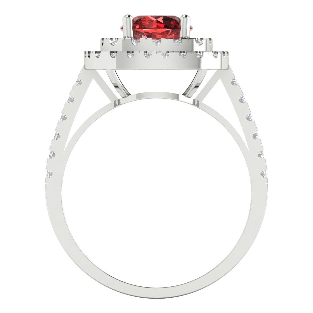 1.615 cttw Natural Garnet Solitaire with Zirconia Simulated Diamond Accents Engagement Ring - Solid White Gold (VVS1, Round Cut,6.5mm)