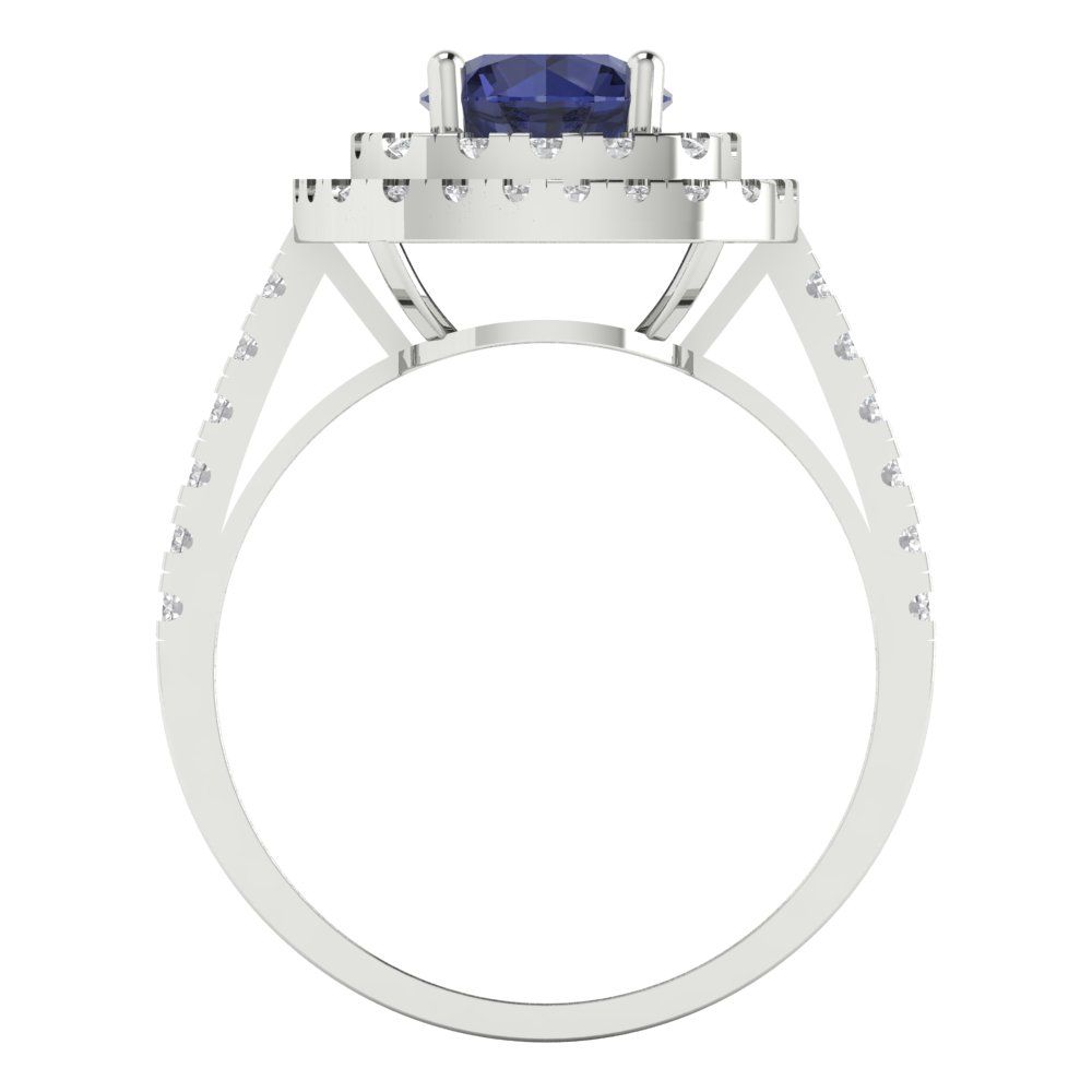 1.615 cttw Simulated Blue Sapphire Solitaire with Zirconia Simulated Diamond Accents Engagement Ring - Solid White Gold (VVS1, Round Cut,6.5mm)
