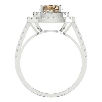 1.615 cttw Yellow Moissanite Solitaire with Zirconia Simulated Diamond Accents Engagement Ring - Solid White Gold (VVS1, Round Cut,6.5mm)