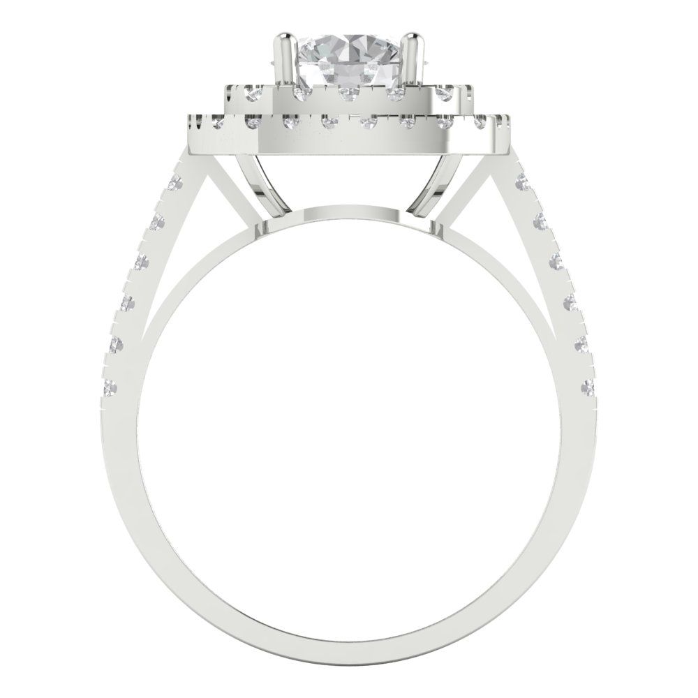 1.615 cttw Zirconia Simulated Diamond Solitaire with Zirconia Simulated Diamond Accents Engagement Ring - Solid White Gold (VVS1, Round Cut,6.5mm)