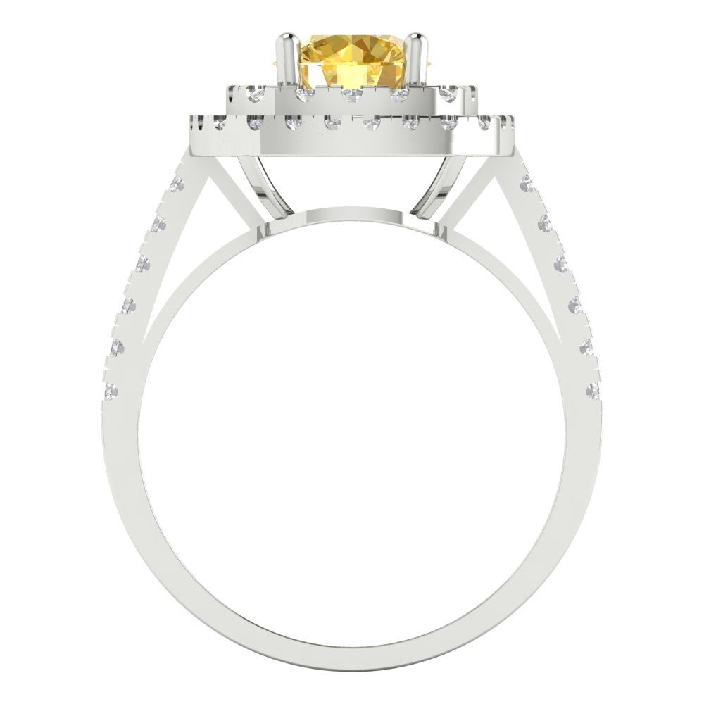 1.615 cttw Zirconia Simulated Yellow Diamond Solitaire with Zirconia Simulated Diamond Accents Engagement Ring - Solid White Gold (VVS1, Round Cut,6.5mm)