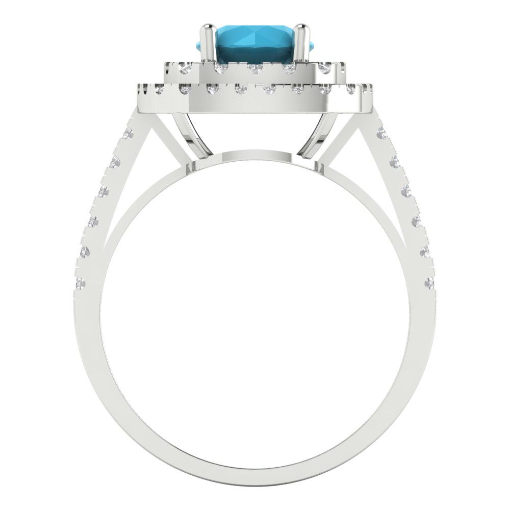 1.615 cttw Simulated Turquoise Solitaire with Zirconia Simulated Diamond Accents Engagement Ring - Solid White Gold (VVS1, Round Cut,6.5mm)