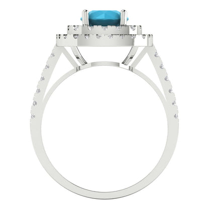 1.615 cttw Simulated Turquoise Solitaire with Zirconia Simulated Diamond Accents Engagement Ring - Solid White Gold (VVS1, Round Cut,6.5mm)