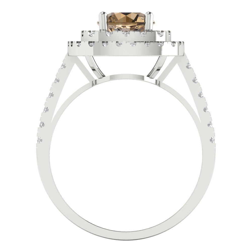 1.615 cttw Zirconia Simulated Champagne Diamond Solitaire with Zirconia Simulated Diamond Accents Engagement Ring - Solid White Gold (VVS1, Round Cut,6.5mm)