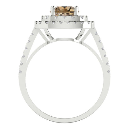1.615 cttw Zirconia Simulated Champagne Diamond Solitaire with Zirconia Simulated Diamond Accents Engagement Ring - Solid White Gold (VVS1, Round Cut,6.5mm)