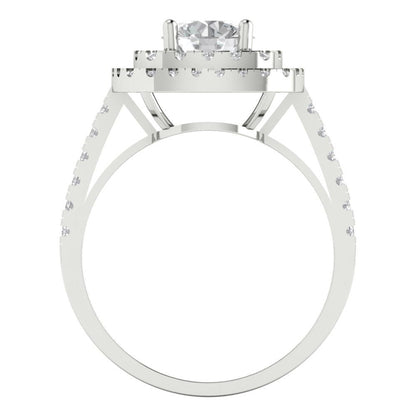 1.615 cttw White Sapphire Solitaire with Zirconia Simulated Diamond Accents Engagement Ring - Solid White Gold (VVS1, Round Cut,6.5mm)