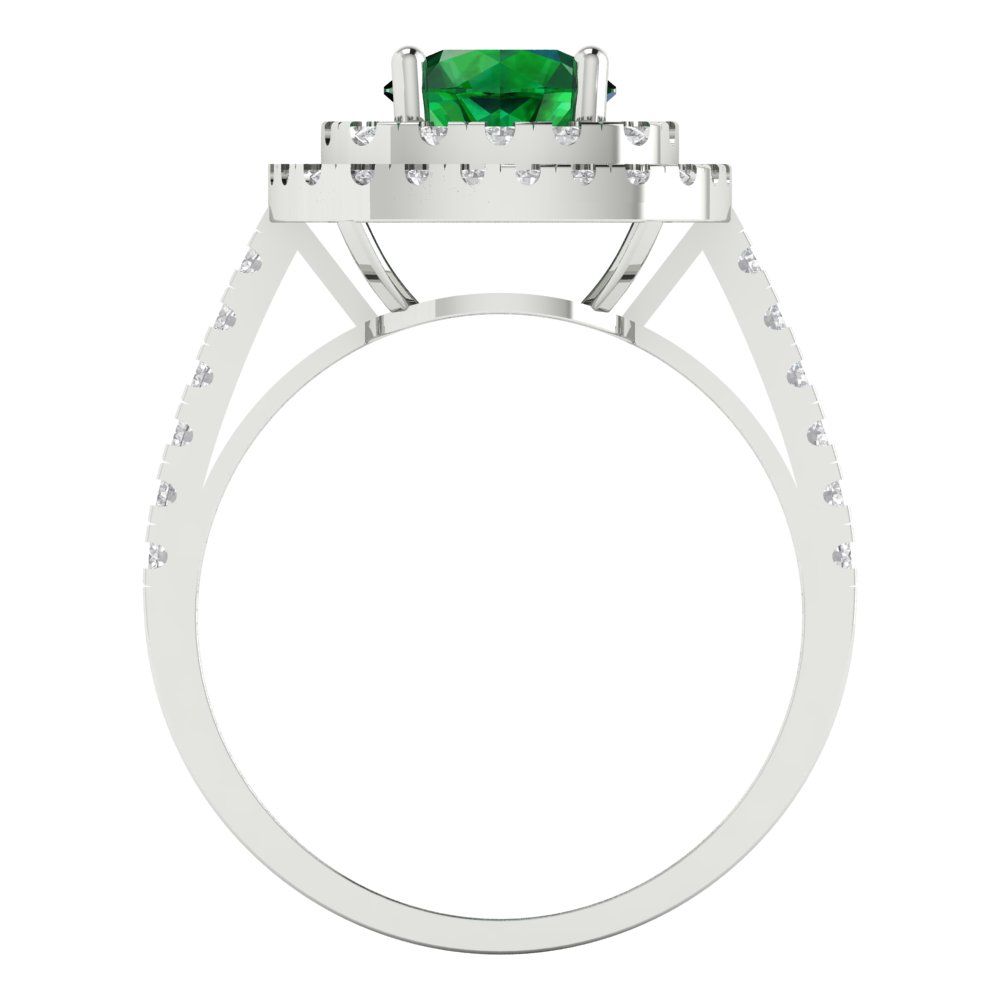 1.615 cttw Simulated Emerald Solitaire with Zirconia Simulated Diamond Accents Engagement Ring - Solid White Gold (VVS1, Round Cut,6.5mm)