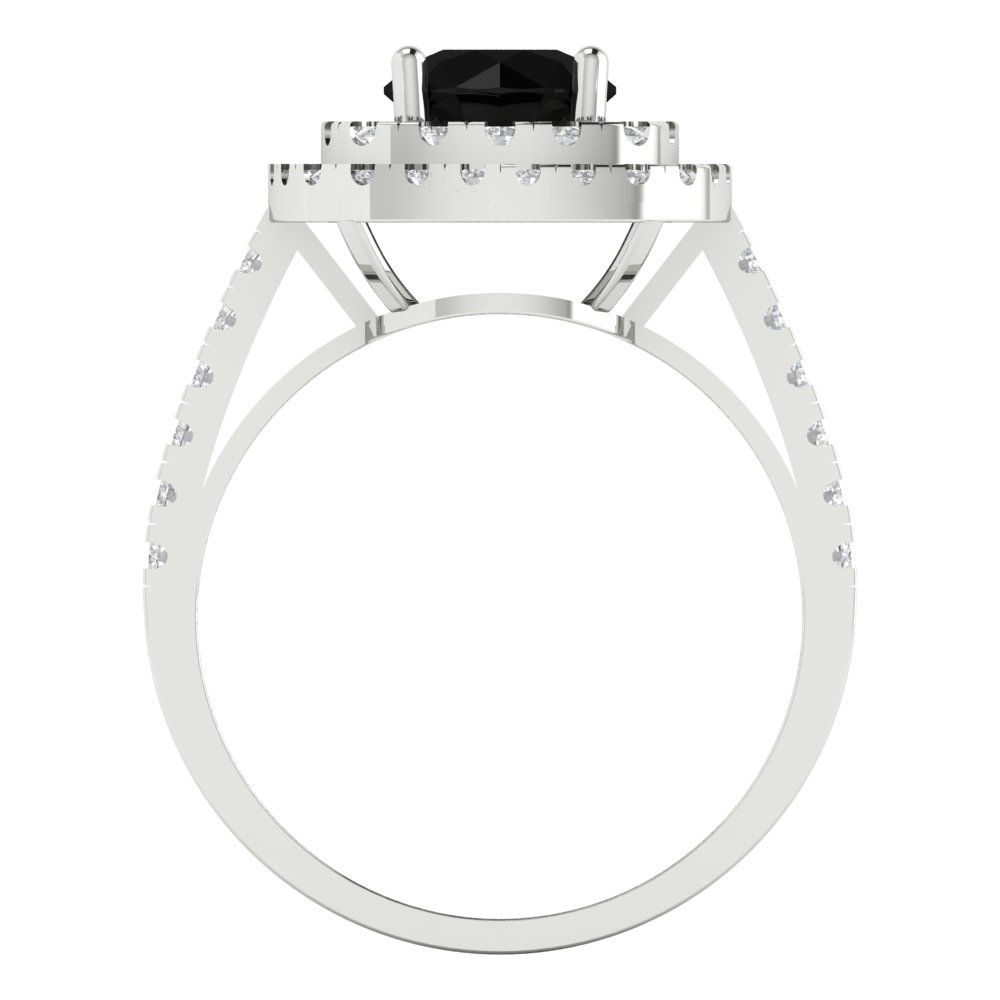 1.615 cttw Natural Onyx Solitaire with Zirconia Simulated Diamond Accents Engagement Ring - Solid White Gold (VVS1, Round Cut,6.5mm)