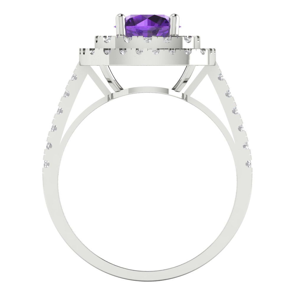 1.615 cttw Natural Amethyst Solitaire with Zirconia Simulated Diamond Accents Engagement Ring - Solid White Gold (VVS1, Round Cut,6.5mm)