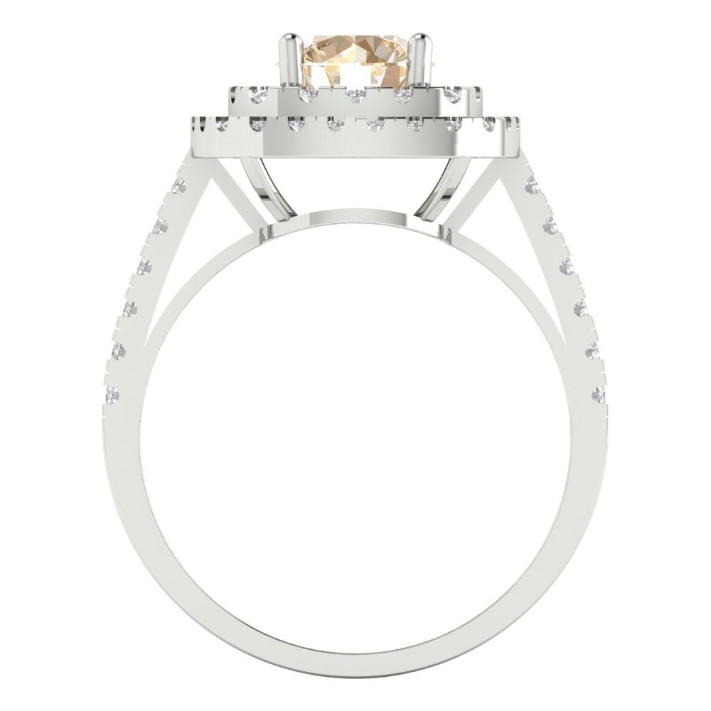 1.615 cttw Natural Morganite Solitaire with Zirconia Simulated Diamond Accents Engagement Ring - Solid White Gold (VVS1, Round Cut,6.5mm)