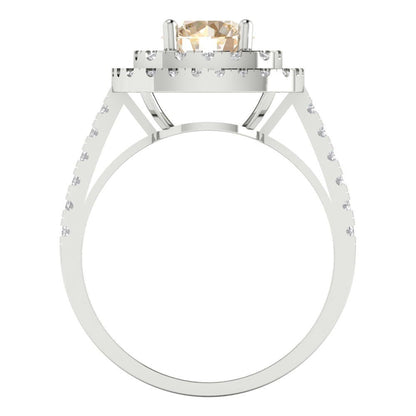 1.615 cttw Natural Morganite Solitaire with Zirconia Simulated Diamond Accents Engagement Ring - Solid White Gold (VVS1, Round Cut,6.5mm)