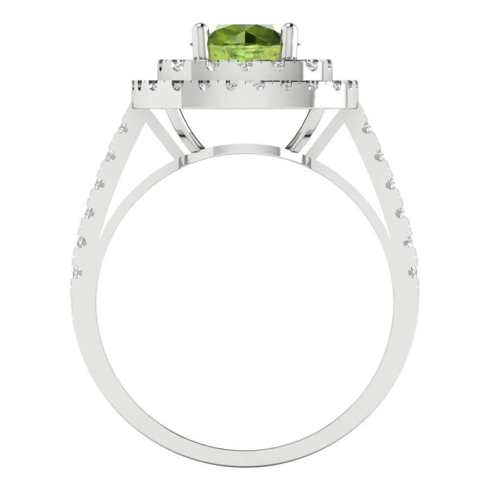 1.615 cttw Natural Peridot Solitaire with Zirconia Simulated Diamond Accents Engagement Ring - Solid White Gold (VVS1, Round Cut,6.5mm)
