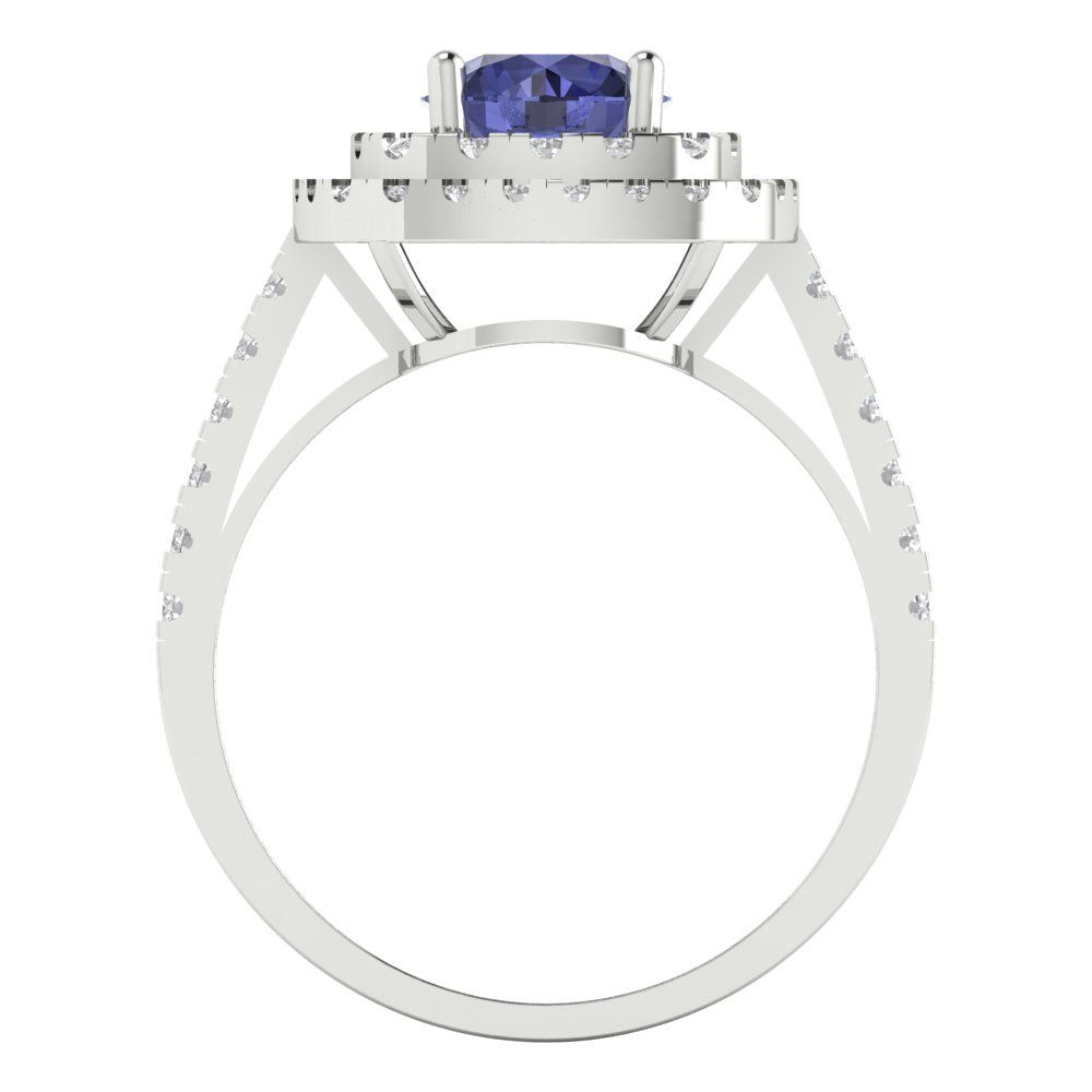 1.615 cttw Simulated Tanzanite Solitaire with Zirconia Simulated Diamond Accents Engagement Ring - Solid White Gold (VVS1, Round Cut,6.5mm)