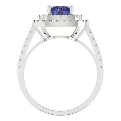 1.615 cttw Simulated Tanzanite Solitaire with Zirconia Simulated Diamond Accents Engagement Ring - Solid White Gold (VVS1, Round Cut,6.5mm)