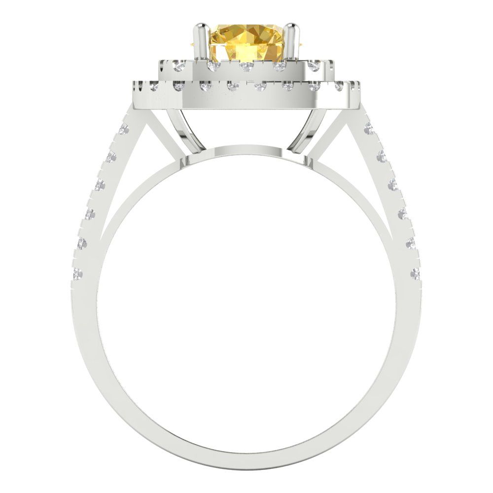 1.615 cttw Natural Citrine Solitaire with Zirconia Simulated Diamond Accents Engagement Ring - Solid White Gold (VVS1, Round Cut,6.5mm)