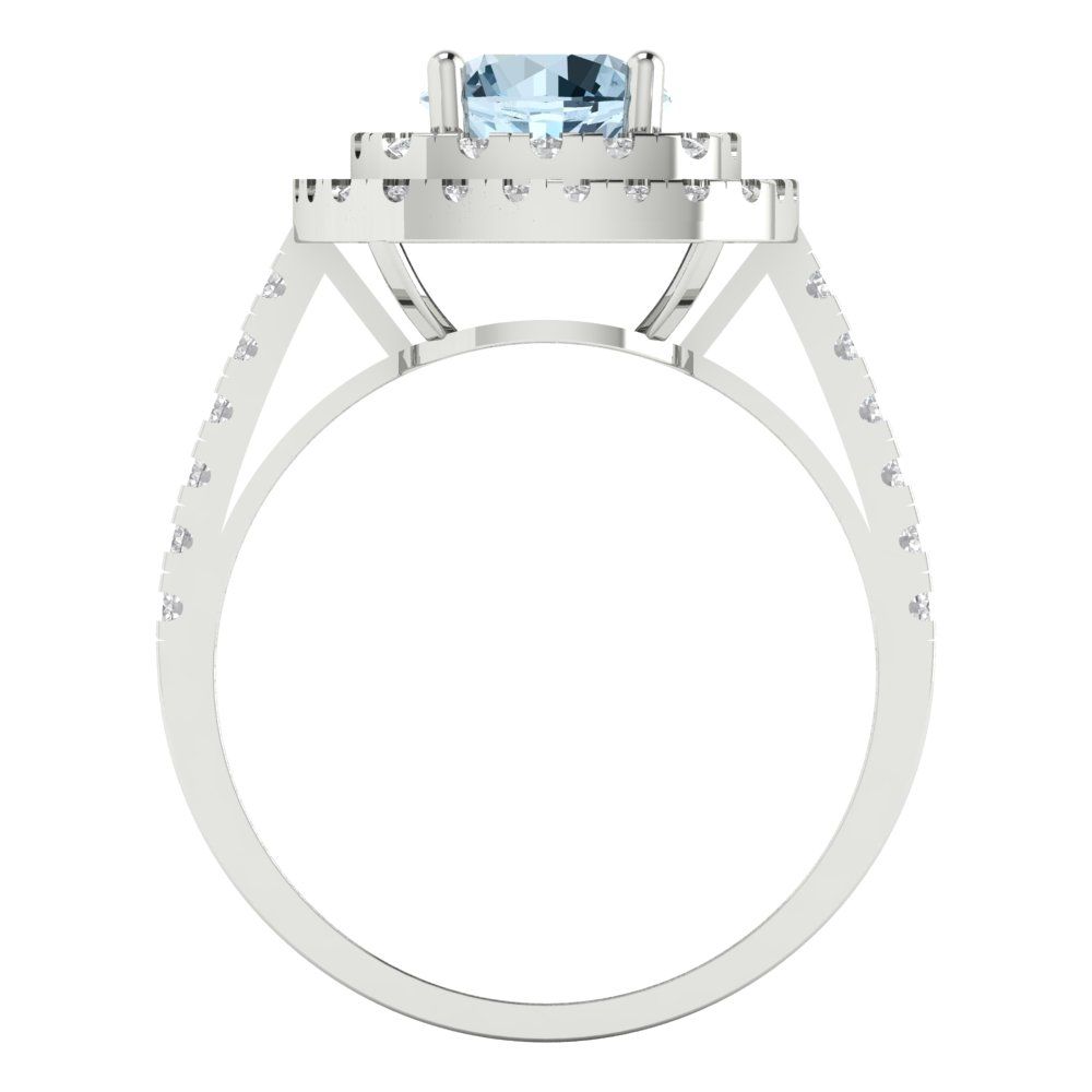 1.615 cttw Natural Swiss Blue Topaz Solitaire with Zirconia Simulated Diamond Accents Engagement Ring - Solid White Gold (VVS1, Round Cut,6.5mm)