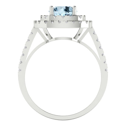 1.615 cttw Natural Aquamarine Solitaire with Zirconia Simulated Diamond Accents Engagement Ring - Solid White Gold (VVS1, Round Cut,6.5mm)