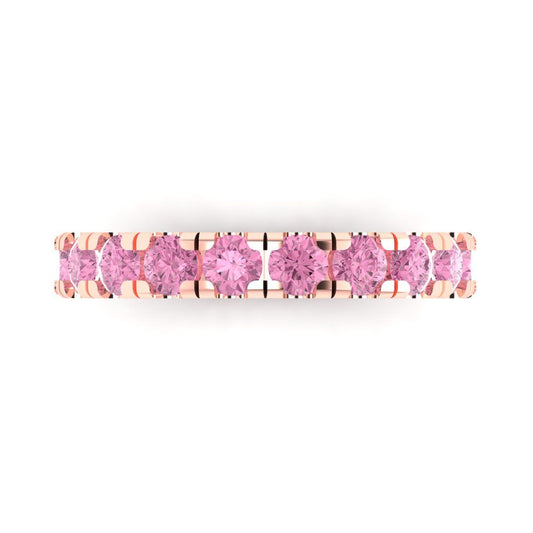 1 cttw Simulated Pink Diamond Round Cut Rose Gold Eternity Wedding Band