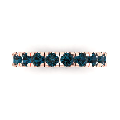 1 cttw Natural London Blue Topaz Round Cut Rose Gold Eternity Wedding Band