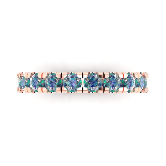 1 cttw Blue Moissanite Round Cut Rose Gold Eternity Wedding Band