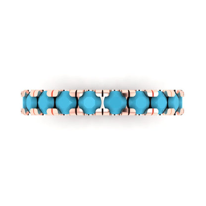 1 cttw Simulated Turquoise Round Cut Rose Gold Eternity Wedding Band