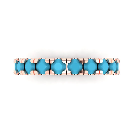 1 cttw Simulated Turquoise Round Cut Rose Gold Eternity Wedding Band