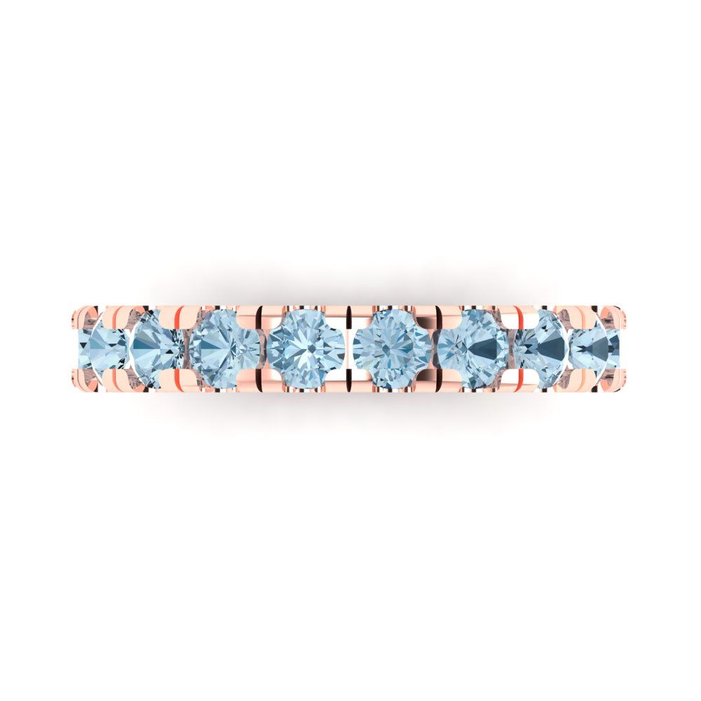 1 cttw Natural Sky Blue Topaz Round Cut Rose Gold Eternity Wedding Band