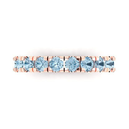 1 cttw Natural Sky Blue Topaz Round Cut Rose Gold Eternity Wedding Band